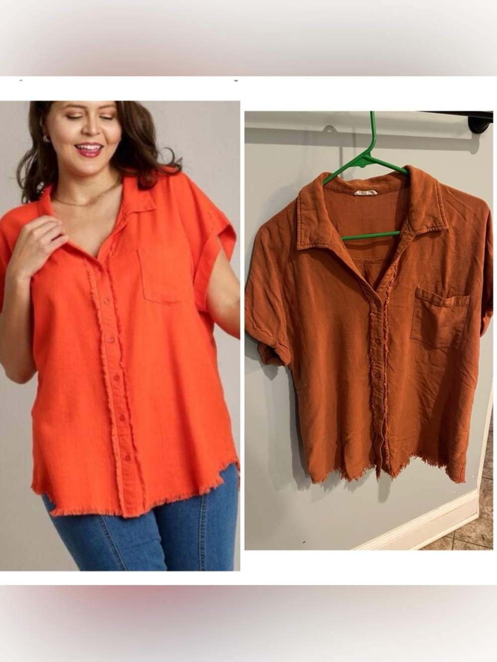 JODIFL Rust Orange Button-Front Short Sleeve Shirt